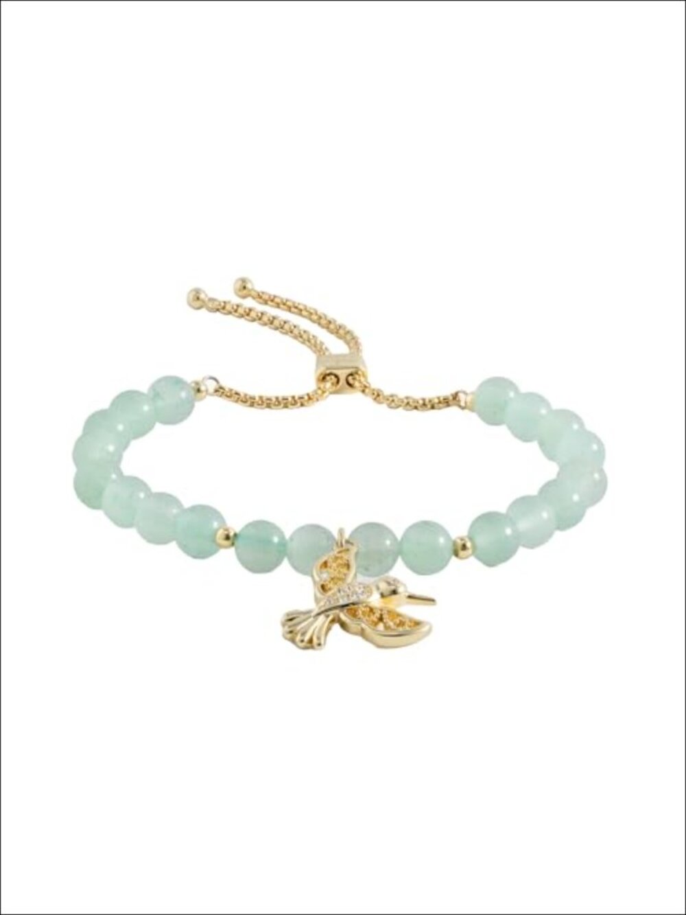 Hummingbird Gemstone Aventurine Bolo Stretch Bracelet Gold Finish